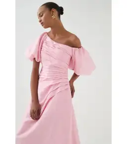 Aje Cadence Ruched Midi Dress Ballerina Pink Size AU 8 for rent on The Volte - image 2