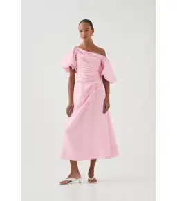 Aje Cadence Ruched Midi Dress Ballerina Pink Size AU 8 for rent on The Volte - image 1