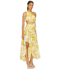 Zimmermann Golden Asymmetric Midi Dress in Yellow Toile Floral Size / 3 AU 14 for rent on The Volte - image 2