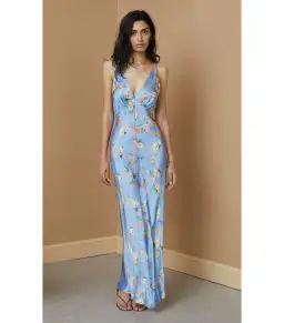 Bec & Bridge Kika Silk V Neck Maxi Dress Blue Floral Size AU 12 for rent on The Volte - image 0