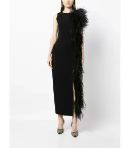 Rachel Gilbert Elcie Feather-Tri Midi Dress Black Size XS / AU 6