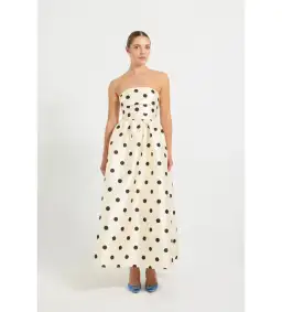 Pasduchas Dottie Strapless Midi Dress in Cream/Black Size AU 12