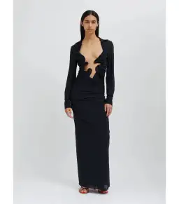 Christopher Esber Venus Plunge Maxi Shirt Dress Black Size AU 6