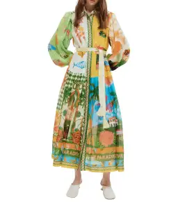 Alemais Paradiso Midi Shirtdress in Multi Size AU 10 