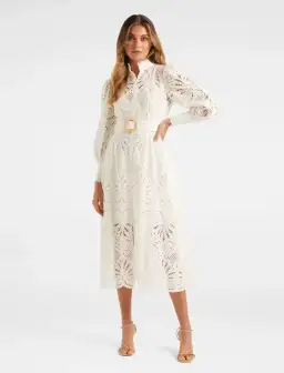 Forever New Fifi Broderie Midi Shirt Dress White Size S / AU 8 for rent on The Volte - image 1