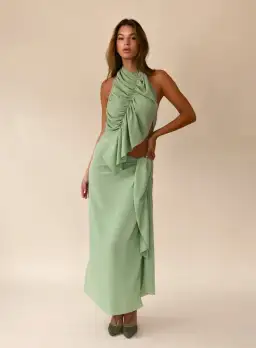 Koster Kulture Bobbies Halter Top XS / AU 6 and Maxi Skirt Size S / AU 8 Set in Pistachio 