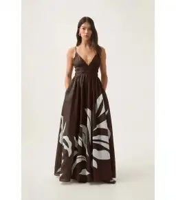 Aje Planetary Maxi Dress in Abstract Fern Carob Size AU 16