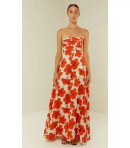 Palm Noosa Primrose Maxi Dress Red Hibiscus Size AU 10