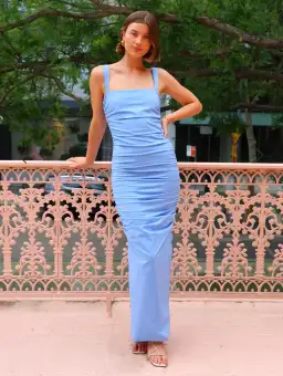 By Nicola Bay Gathered Maxi Dress Blue Size 10  for rent on The Volte - image 1