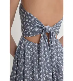 Scanlan Theodore Linen Printed Halter Midi Dress Blue White Size AU 6 for rent on The Volte - image 4