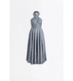 Scanlan Theodore Linen Printed Halter Midi Dress Blue White Size AU 6 for rent on The Volte - image 7