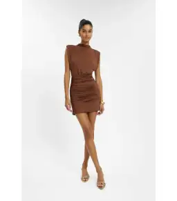 With Harper Lu Structured Shouldered Mini Dress Cafe Brown Size AU 10 for rent on The Volte - image 1