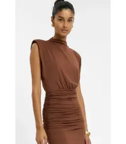 With Harper Lu Structured Shouldered Mini Dress Cafe Brown Size AU 10 for rent on The Volte - image 2