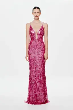 MISHA Sapphire Sequin Maxi Dress Fuchsia Size 8