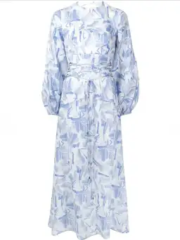 Rachel Gilbert Faris Abstract Print Dress Blue/White Size 3/AU 14 for rent on The Volte - image 6