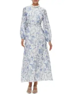 Rachel Gilbert Faris Abstract Print Dress Blue/White Size 3/AU 14 for rent on The Volte - image 1