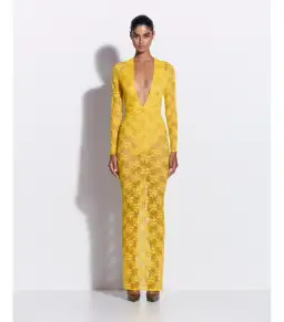 Alex Perry Long Sleeve Halter Column in Lace Yellow Size AU 8  for rent on The Volte - image 1