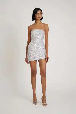 Eliya The Label Xia Sequin Mini Dress Silver Size AU 10