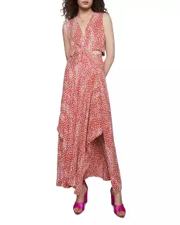 Maje Renila Red Leopard Print Maxi Dress Size 10 