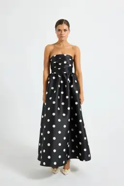 Pasduchas Dottie Strapless Midi Dress Size 12 Polka Dot Black/cream Size 12  for rent on The Volte - image 1