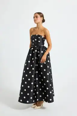 Pasduchas Dottie Strapless Midi Dress Size 12 Polka Dot Black/cream Size 12  for rent on The Volte - image 3