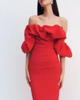 Shona Joy Campbell Off Shoulder Bubble Maxi Dress Goji Size AU 12  for rent on The Volte - image 4