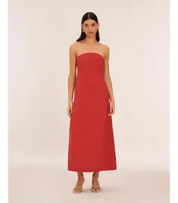 Aere Linen Empire Waist Maxi Dress Red Size AU 12