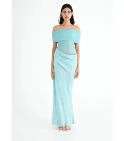 Benni Nico Off Shoulder Maxi Dress Aqua Size AU 8