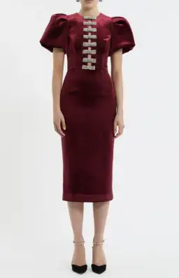Rebecca Vallance Edwiena Puff Sleeve Bow Midi Dress Size 10 for rent on The Volte - image 1