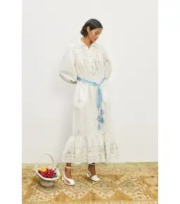 Alemais Giulia Embroidered Midi Dress Cream Size AU 8 for rent on The Volte - image 1