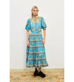 Alemais Cassie Tiered Midi Dress Blue Size AU 8  for rent on The Volte - image 1