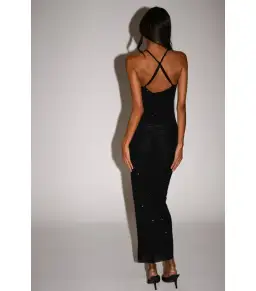Meshki Emeraude Diamanté Ruched Midi Dress Black Size S / AU 8 for rent on The Volte - image 2
