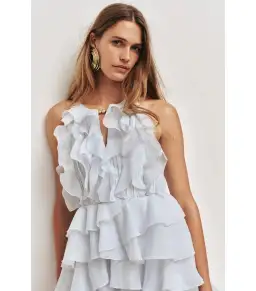 Aje Cleo Mini Dress Silver Blue Size 6 for rent on The Volte - image 3