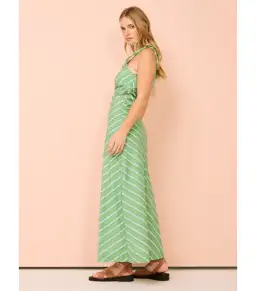 Faithfull Laureles Midi Dress in Akaia Stripe Green Size XS / AU 6  for rent on The Volte - image 2