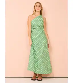 Faithfull Laureles Midi Dress in Akaia Stripe Green Size XS / AU 6  for rent on The Volte - image 1