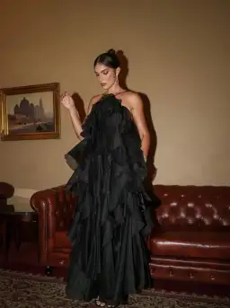 Aje Pandorea Layered Maxi Dress Size 14 Black for rent on The Volte - image 1