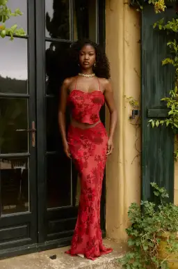 BYDEE FLEURIE MAXI SKIRT & AURELIE TOP IN ROSÉ. SIZE XS / AU 6-8 for rent on The Volte - image 1