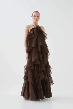 Aje Pandorea Layered Maxi Dress in Carob Size AU 10 for rent on The Volte - image 3