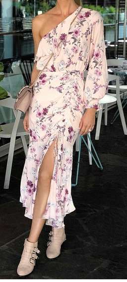 Steele Dahlia One Shoulder Dress Pink Floral Size 6 for rent on The Volte - image 2