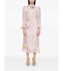 Zimmermann Crush Flower Midi Dress in Pink Floral Size 1 / AU 10 for rent on The Volte - image 1