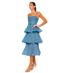 Zimmermann Pleated Tiered Midi Dress Deep Blue Size 2 / AU 12 for rent on The Volte - image 2