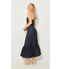 Odd Muse Strapless Peplum Midi Dress in Navy Polka Dot Size M / AU 10 for rent on The Volte - image 2