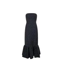 Odd Muse Strapless Peplum Midi Dress in Navy Polka Dot Size M / AU 10 for rent on The Volte - image 4