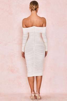 House of CB Anais Off Shoulder Ruched Midi Dress White Size 8 for rent on The Volte - image 2