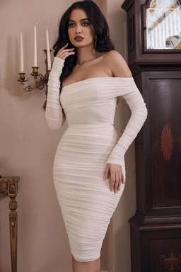House of CB Anais Off Shoulder Ruched Midi Dress White Size 8 for rent on The Volte - image 3