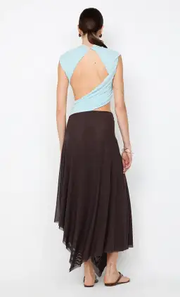 Bec & Bridge CONNI ASYM MIDI DRESS ARCTIC BLUE / DARK CHOC Size 10 for rent on The Volte - image 4