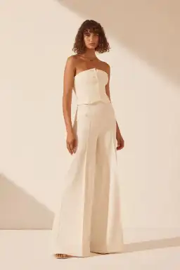 Shona Joy Amura Set High Waisted Wide Leg Pant and Button Up Bodice - Cream for rent on The Volte - image 1