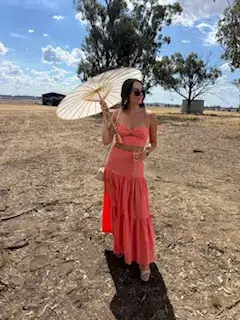 RUNAWAY THE LABEL - AYLA MAXI SKIRT & CROP IN SUNSET SHOWPO for rent on The Volte - image 3