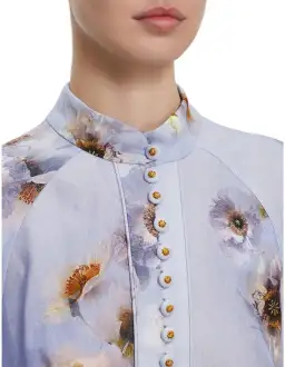 Zimmermann Hypnotic floral linen lilac poppy shirt dress size 3 au 14 for rent on The Volte - image 3