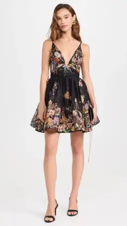 Zimmermann Pavilion V Neck Mini Dress in Black Multi Floral Size 1 (10) for rent on The Volte - image 2